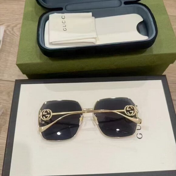 NIB Authentic Gucci SQUARE GOLD GREY WOMEN SUNGLASSES - Picture 4 of 5